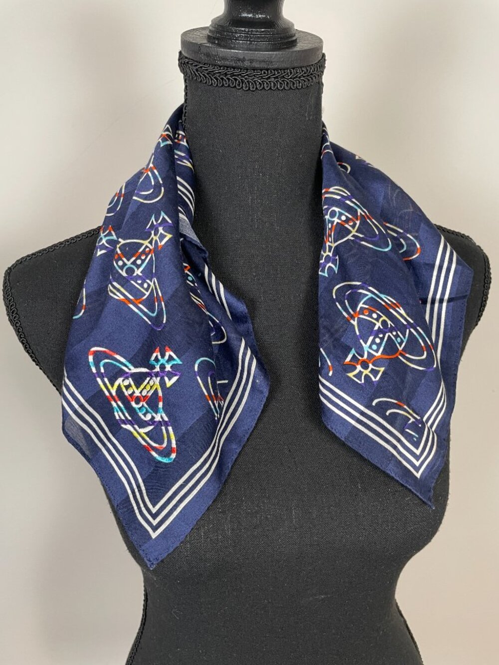 Vivienne Westwood Navy Multicolor Orb Cotton Square Scarf